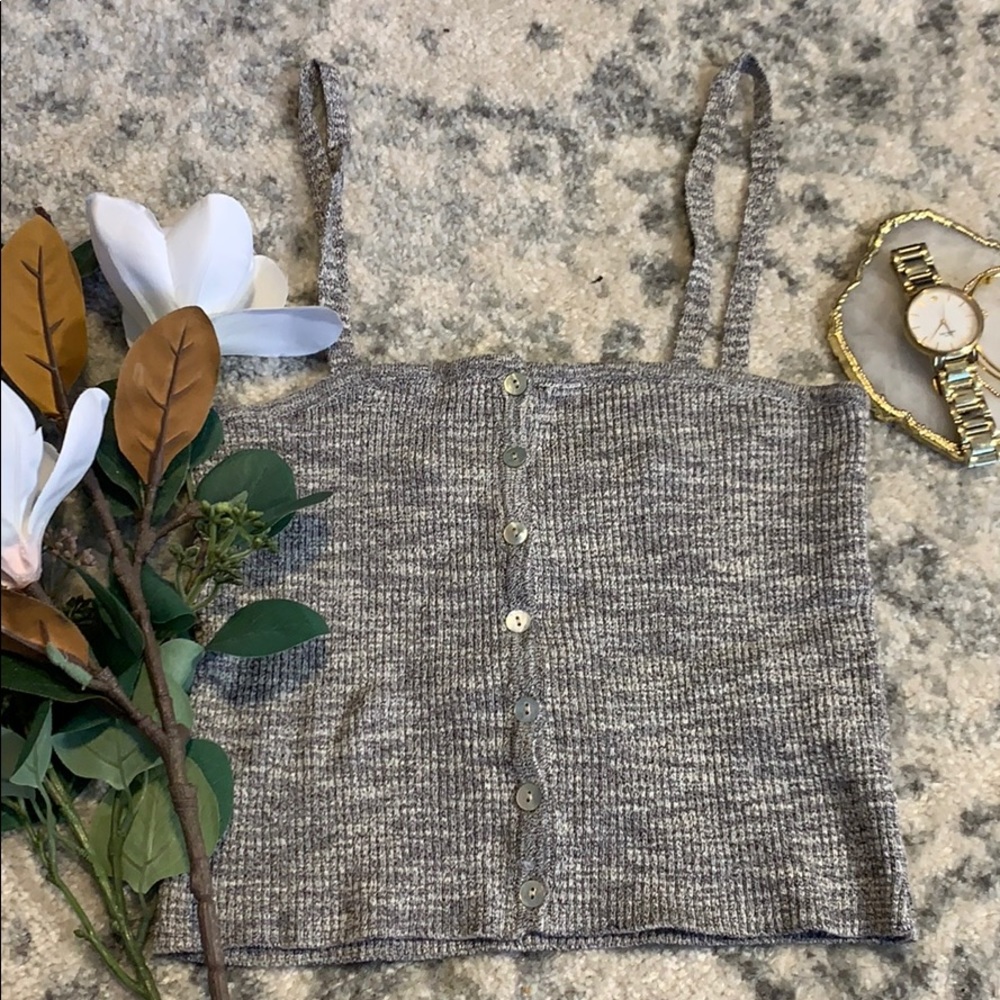 Gray Ribbed Button Down Cami Tank Top